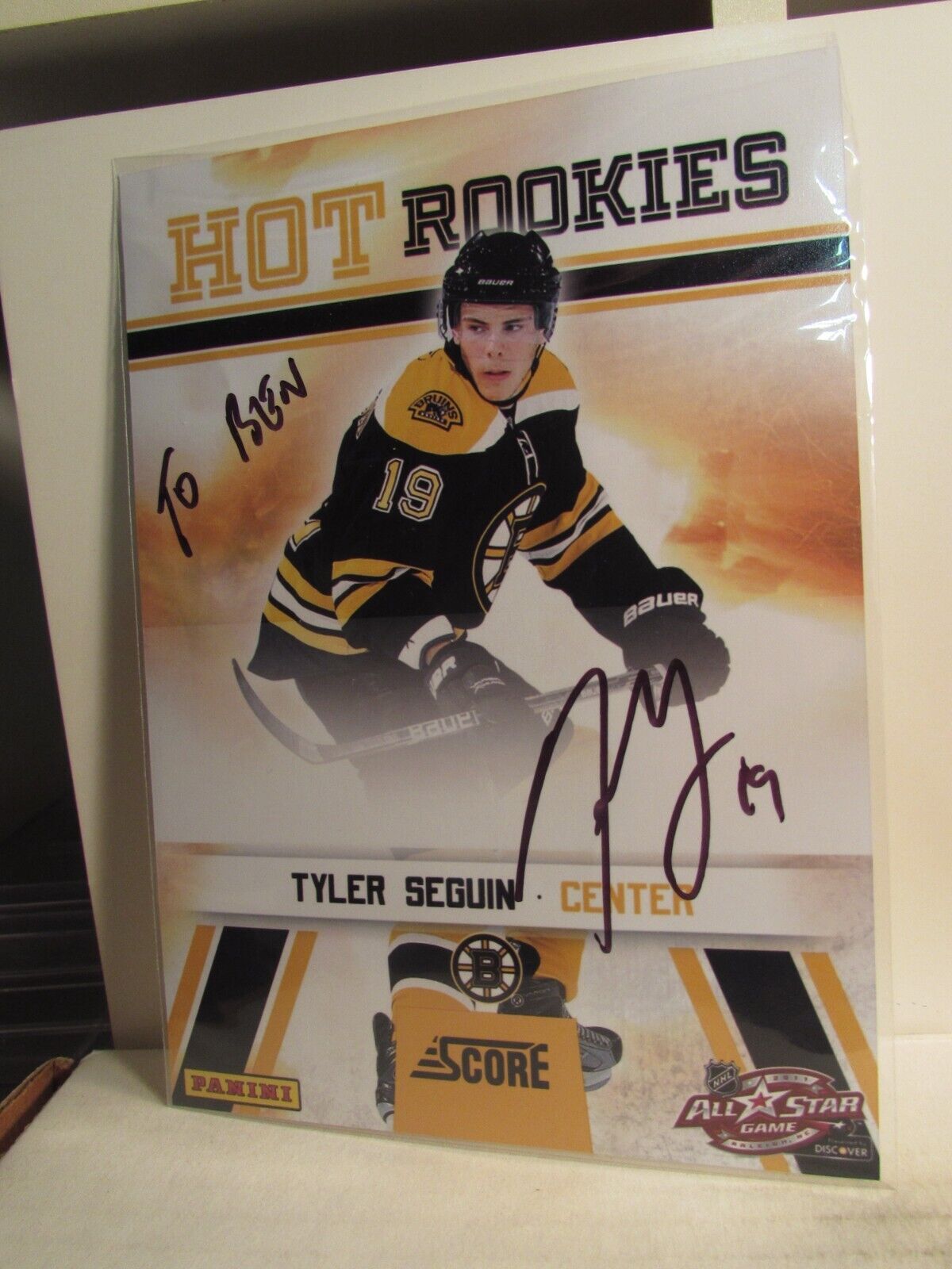 2011 Score All Star Game Rookie 5" X 7" Tyler Seguin Boston Bruins " To Ben "
