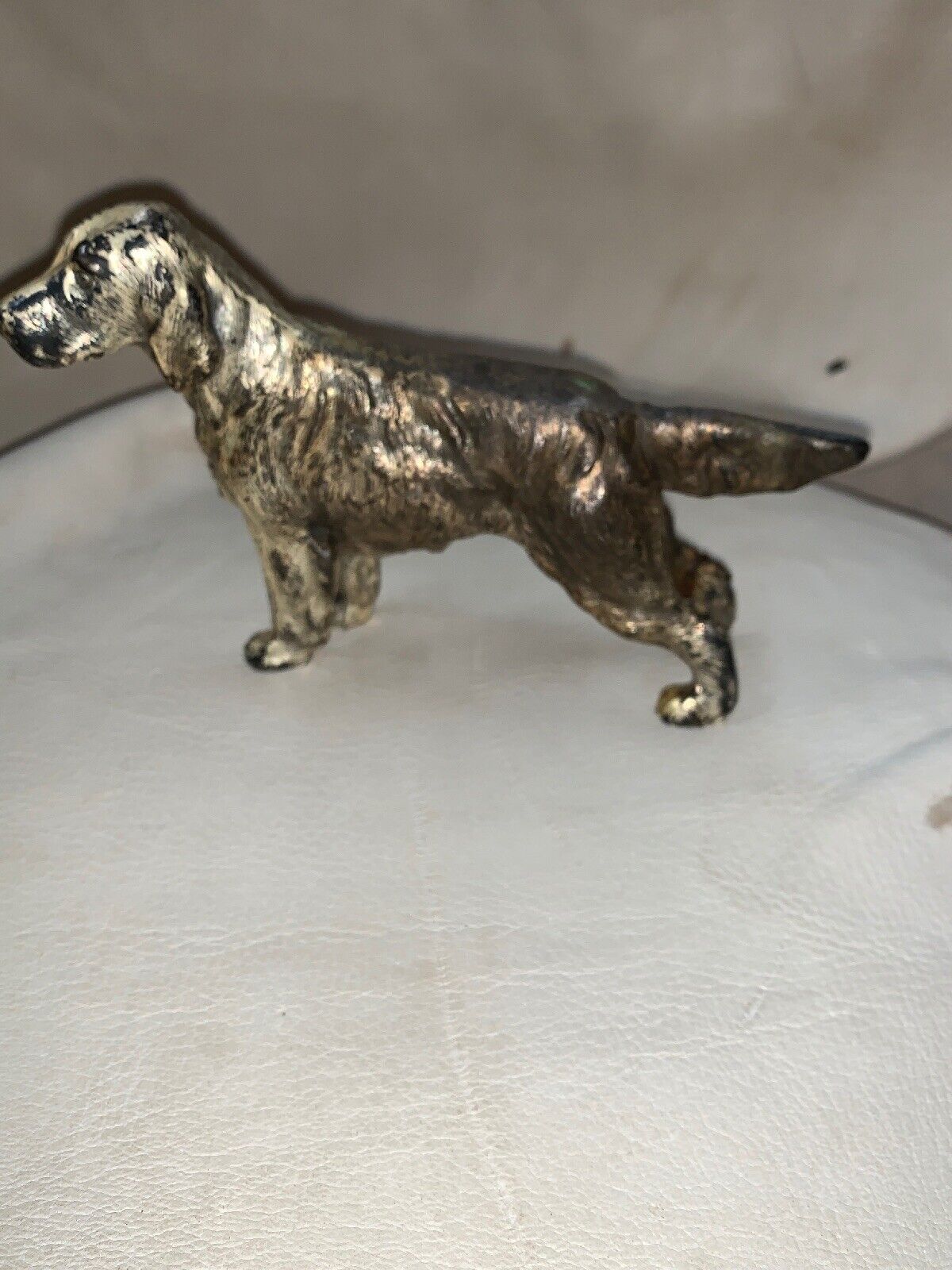 Vintage Cast Metal Hunting Dog Setter Dog Figure Silver Tone Finish 3 3/4” Tall