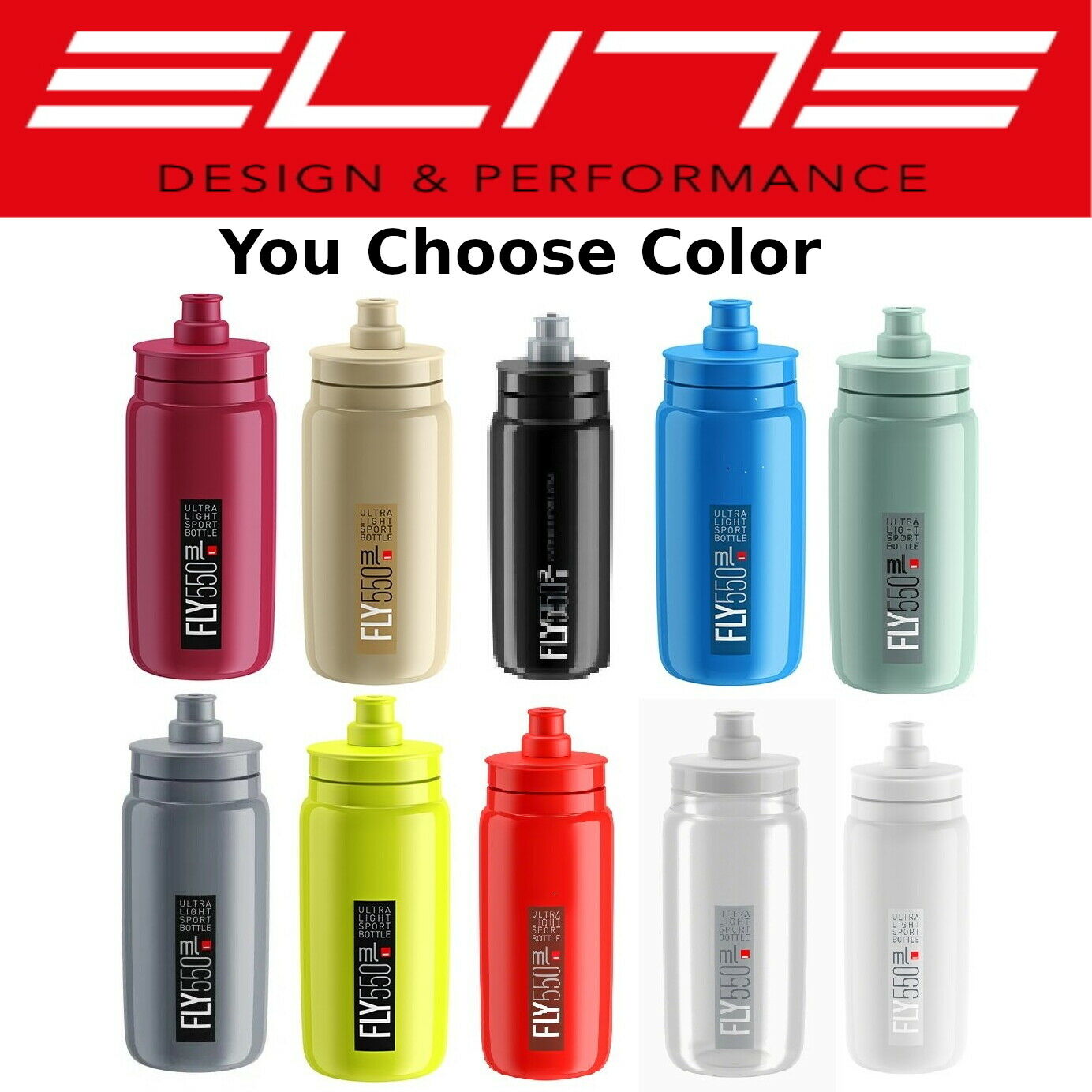 Elite Fly H2o 550ml Bpa-free Bio Water Bottle Black Clear White Assorted Colors