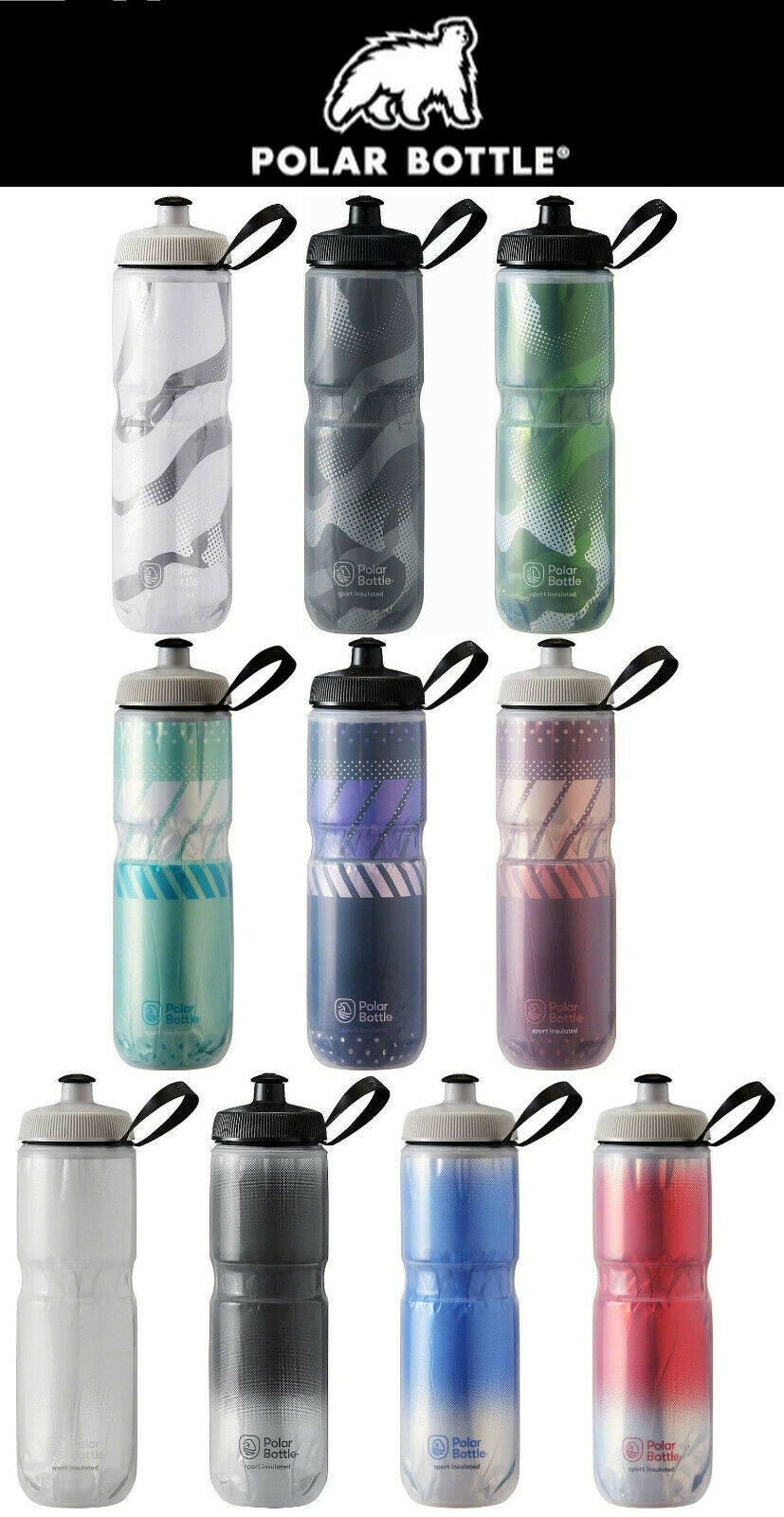 Polar Insulated Water Bottle Bike 24oz Assorted Patterns Colors